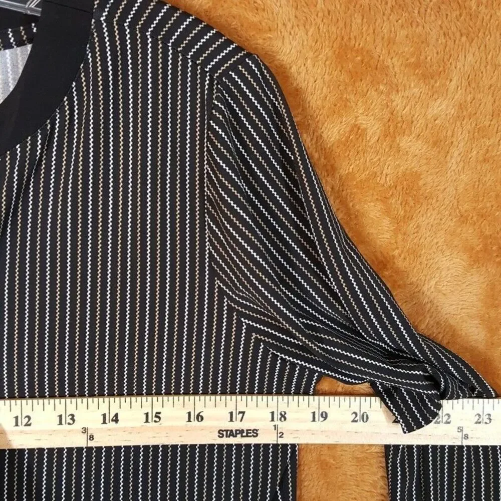 MICHAEL KORS Womens Top Medium Black Stripe Tunic Slinky Jersey Stretch Pullover